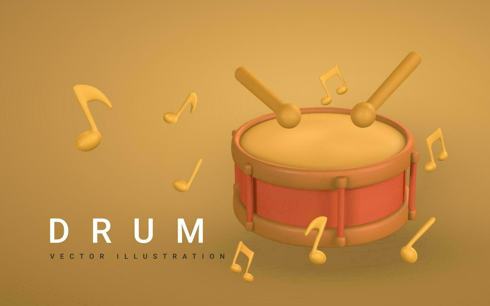 3d realistic drum for music concept design in plastic cartoon style. Vector illustration