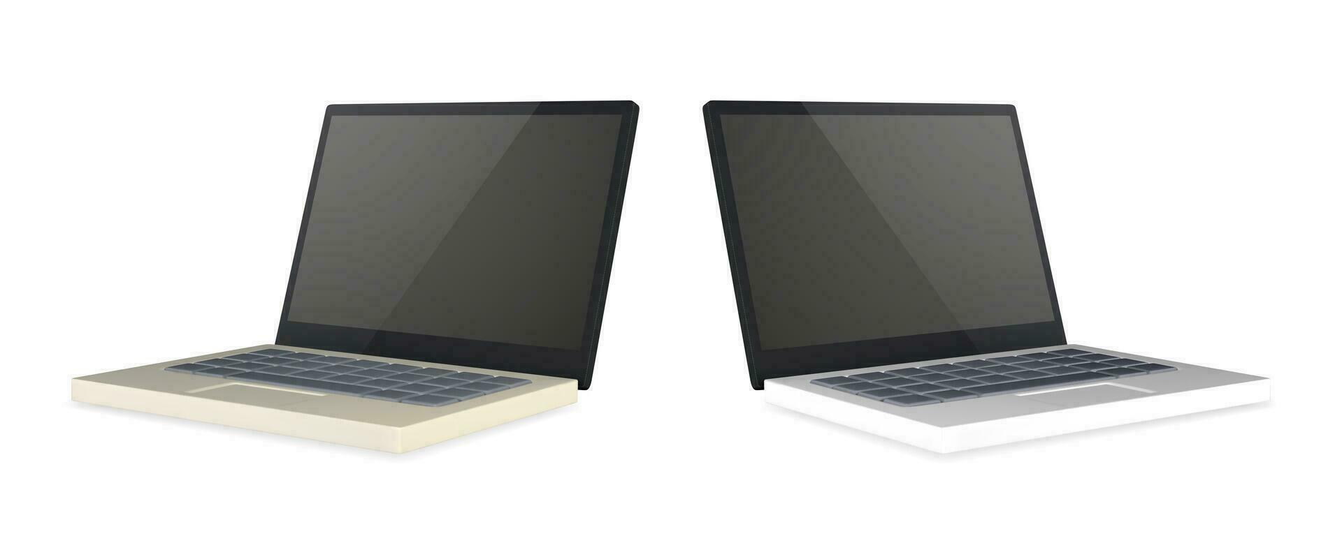 3d realistic laptop with blank screen on light background. Vector illustration