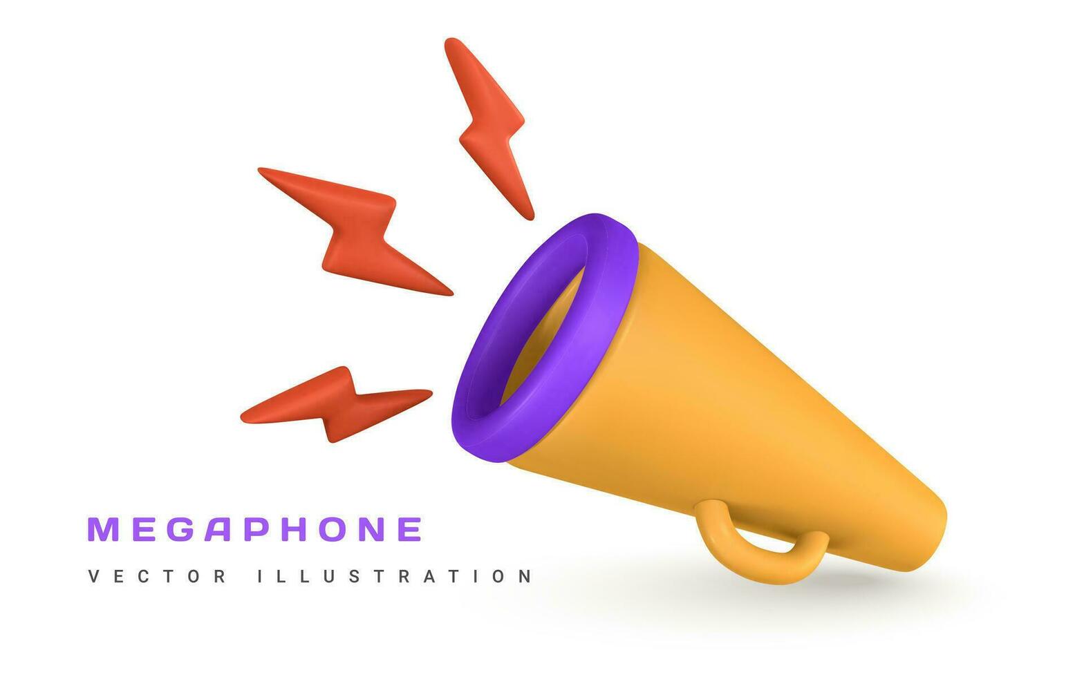 Realistic 3d plastic megaphone in cartoon style. Vector illustration