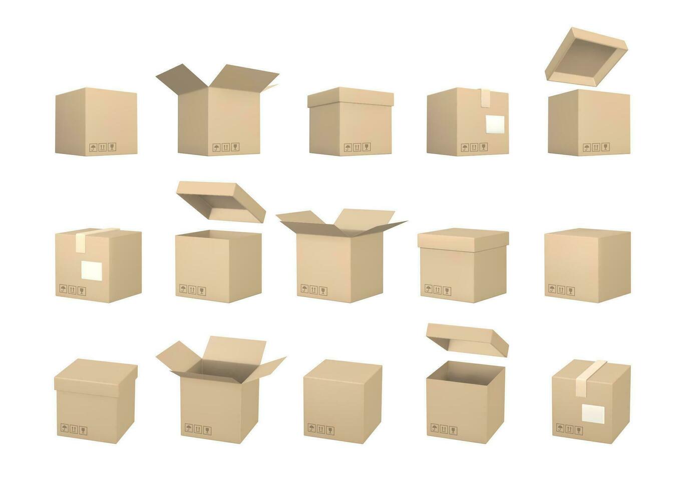 Set of realistic cardboard boxes. Delivery service concept. Vector illustration