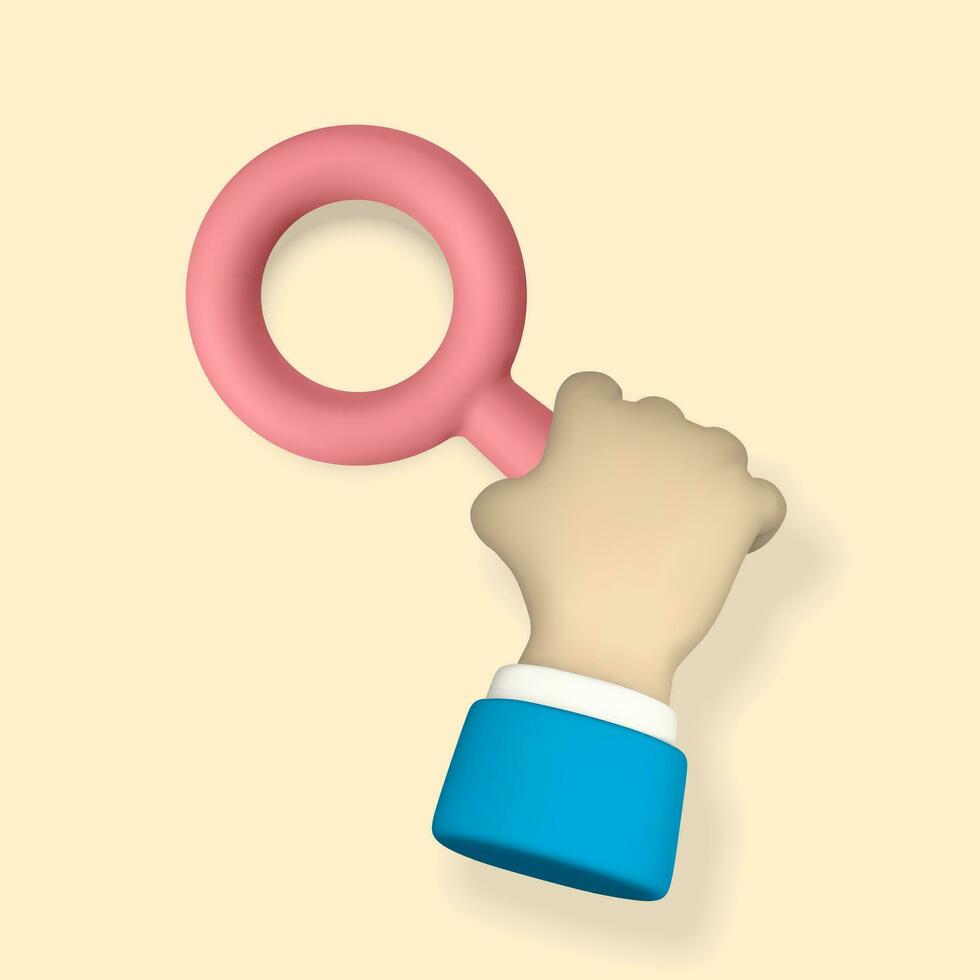 Magnifying glass in hand. Search icon symbol on light background. Vector illustration