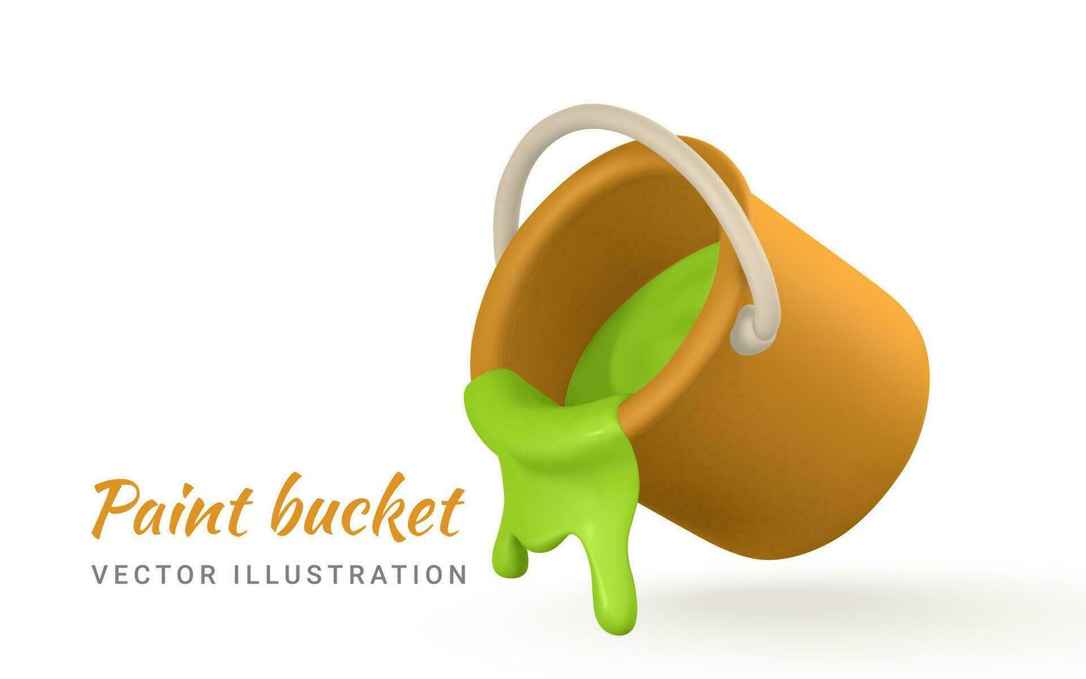 3d realistic yellow bucket of green paint in cartoon style. Vector illustration