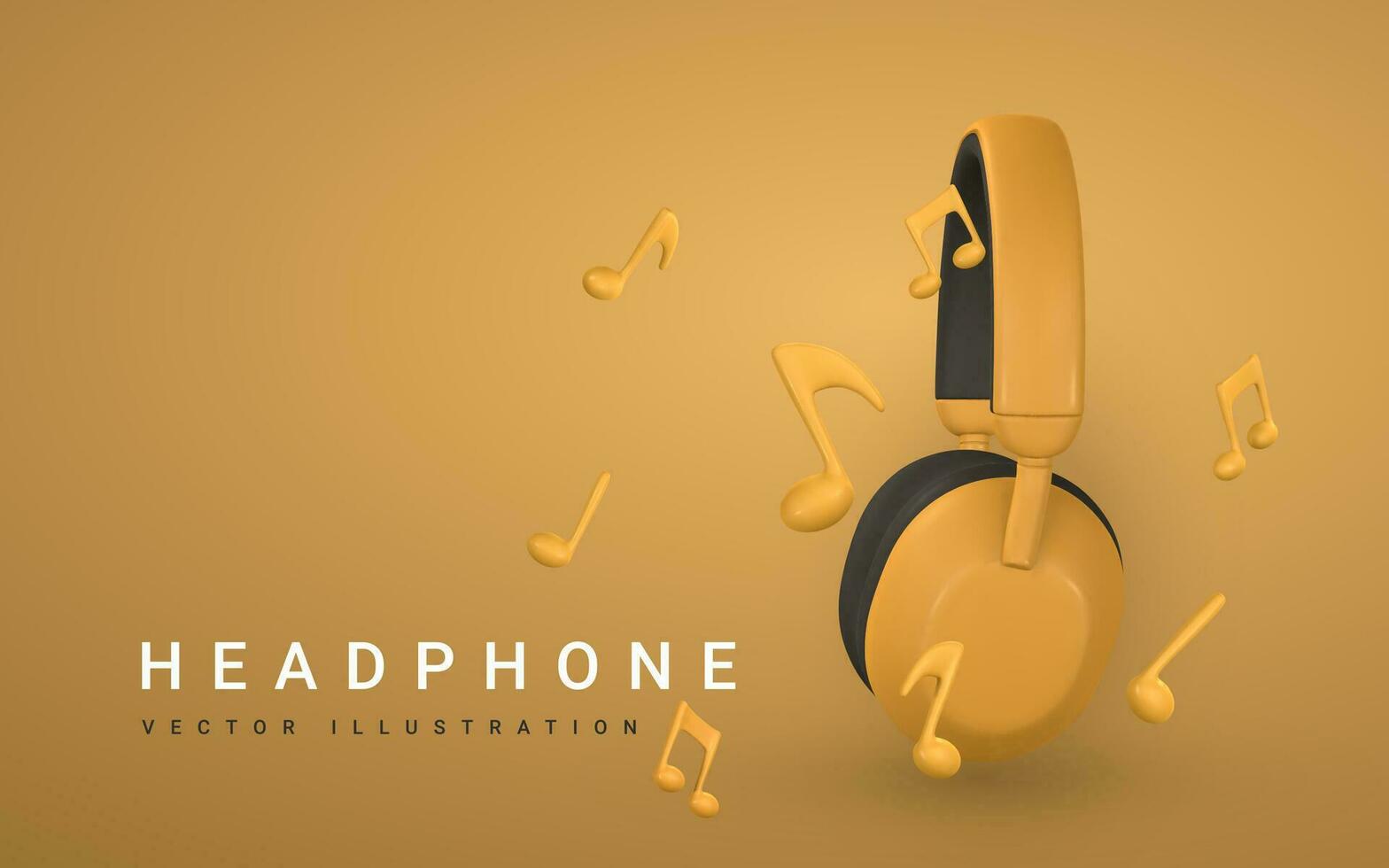 3d realistic colour headphone with music note for music concept design in plastic cartoon style. Vector illustration