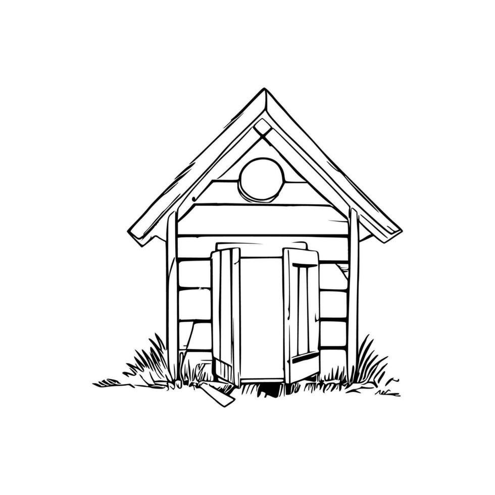 Black and white line art doghouse vector