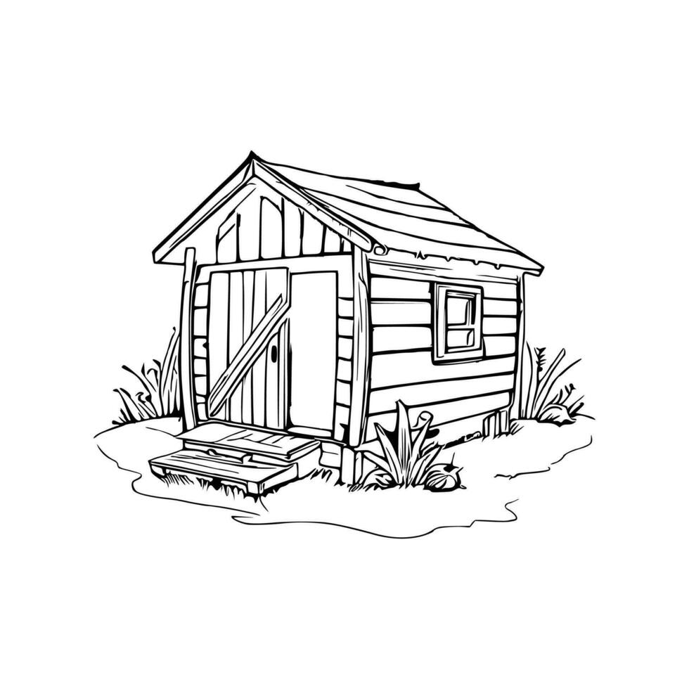 Black and white line art doghouse vector