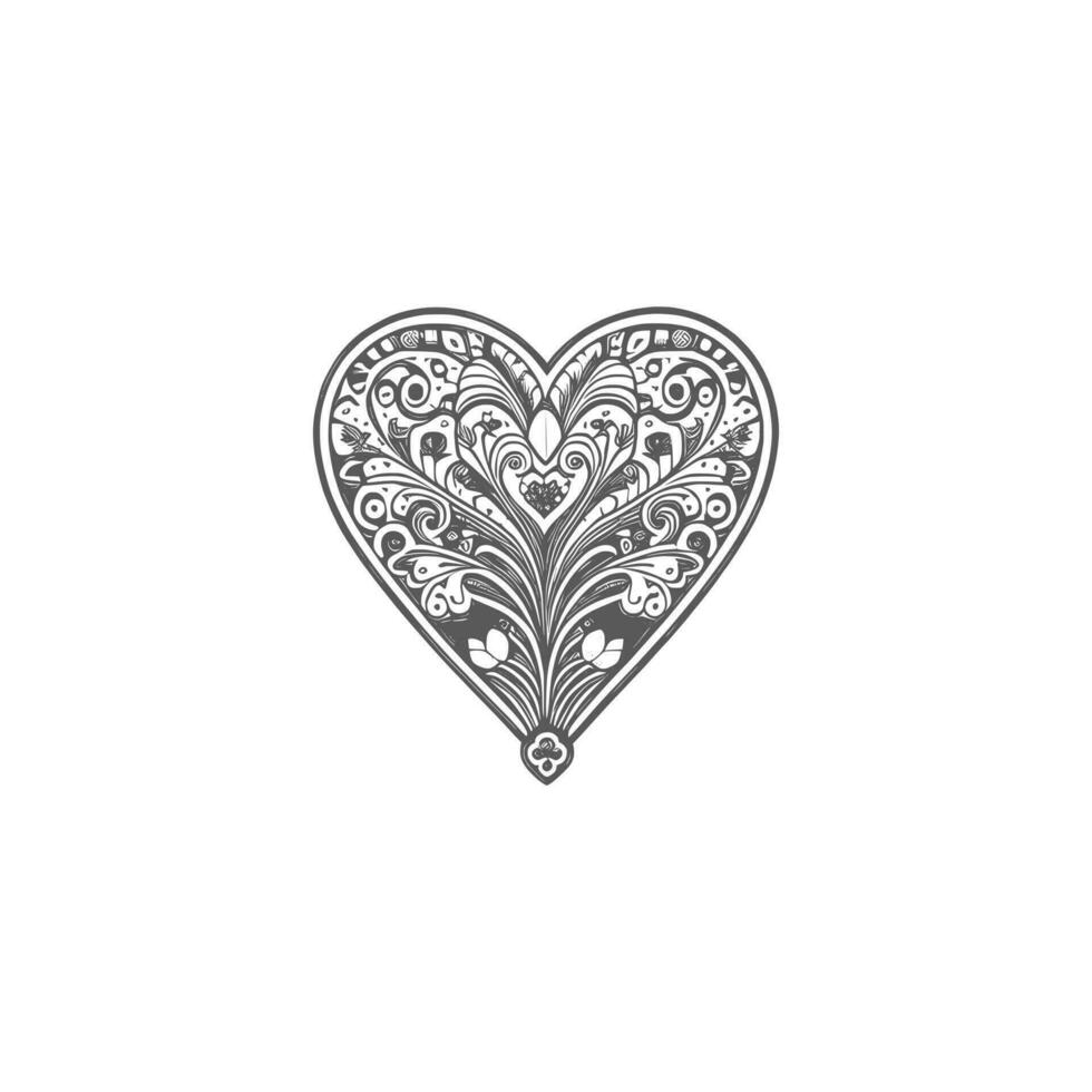 Hearted shape floral, line art vector