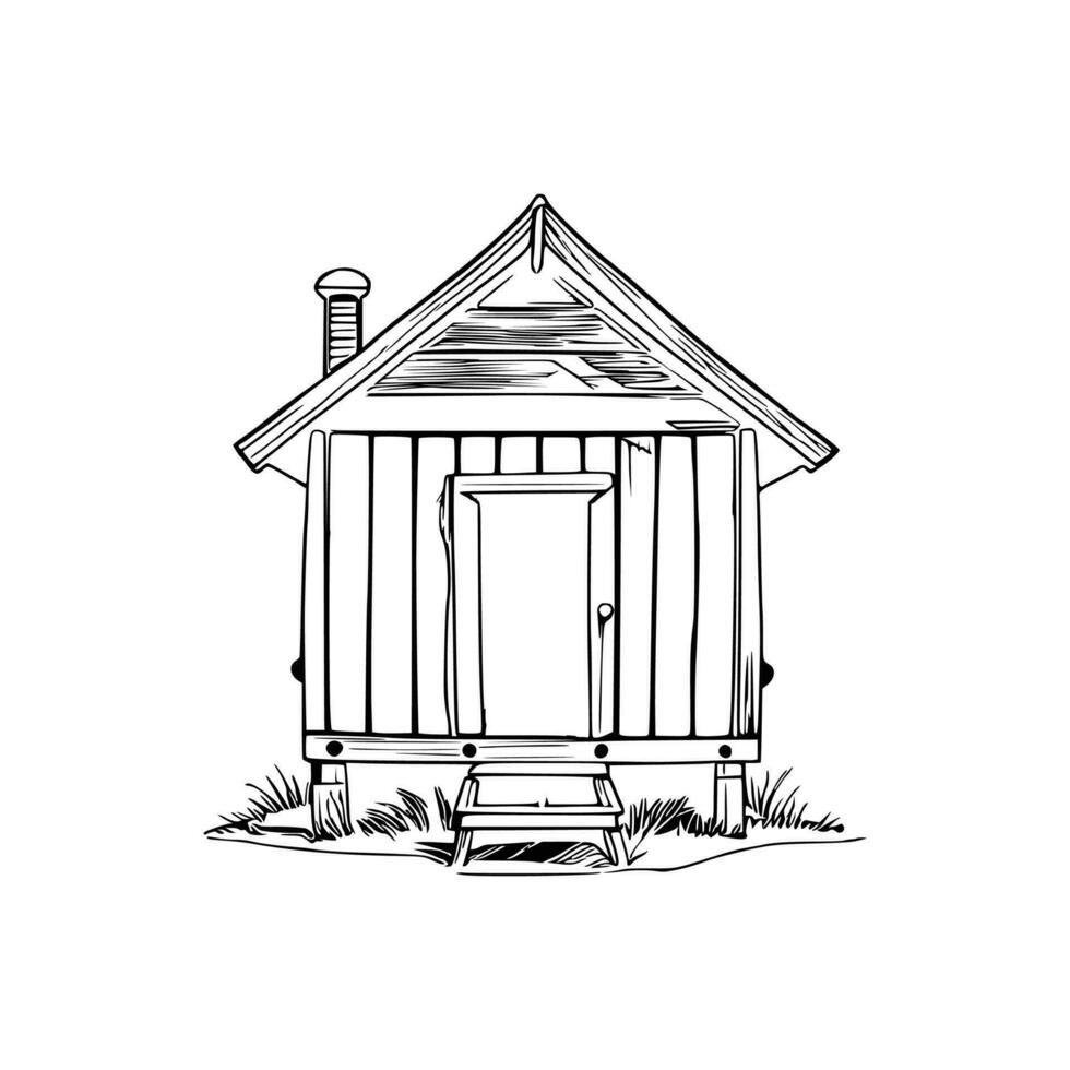 Black and white line art doghouse vector