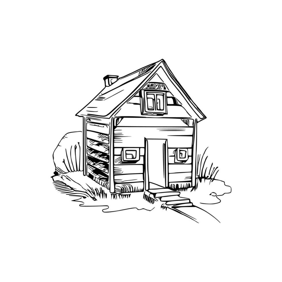 Black and white line art doghouse vector