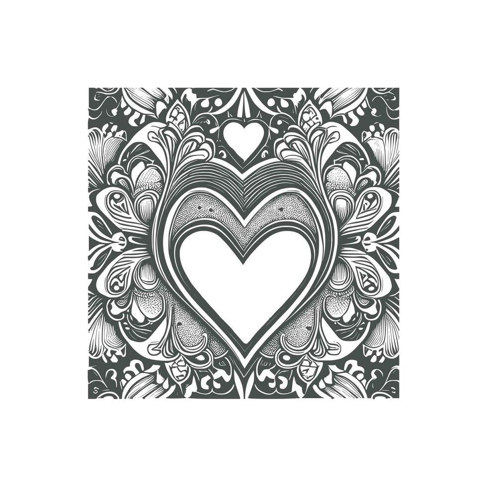 Hearted shape floral, line art vector