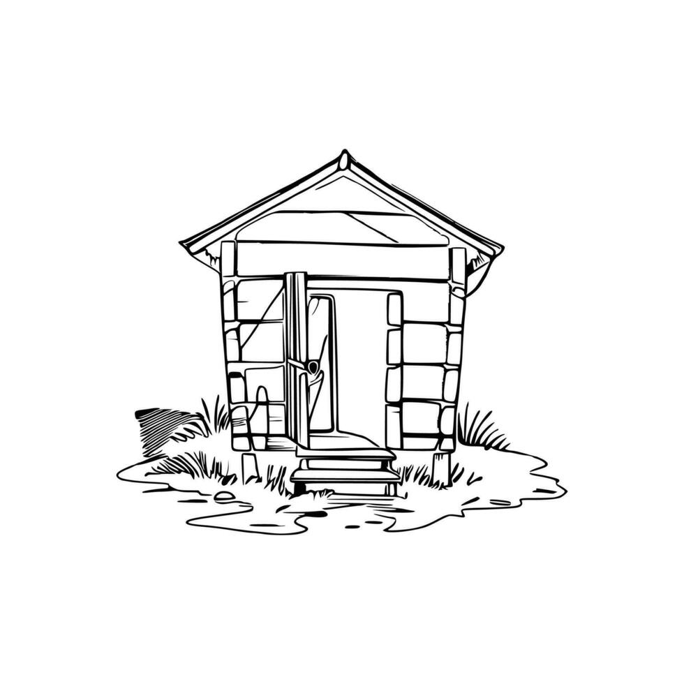 Black and white line art doghouse vector