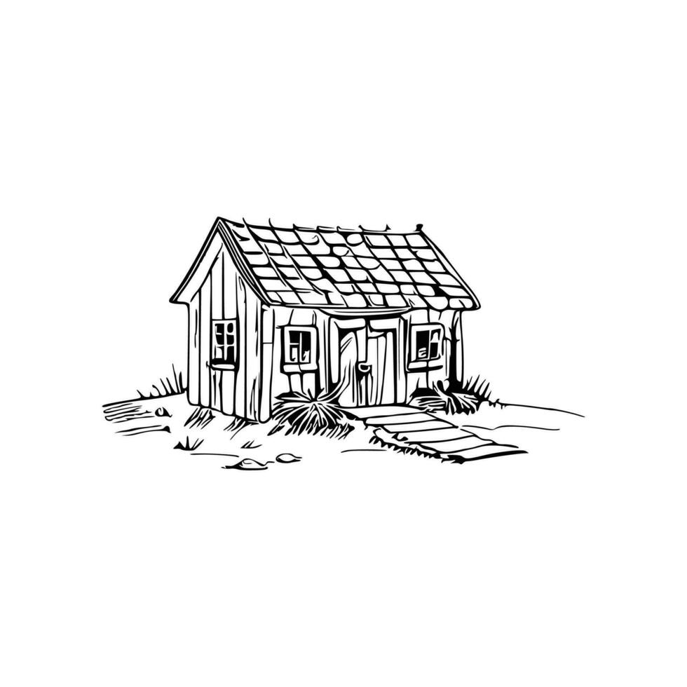 Black and white line art doghouse vector