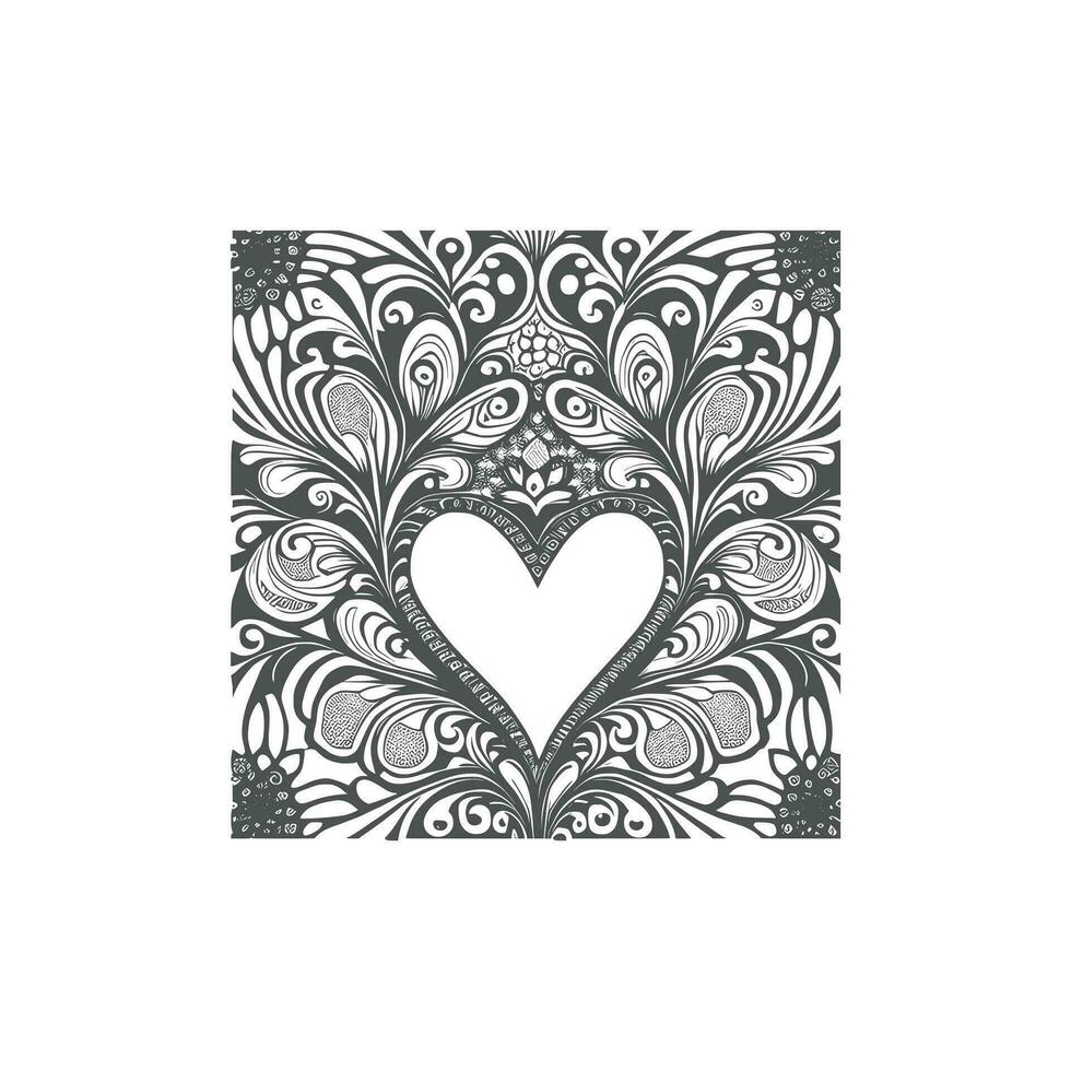 Hearted shape floral, line art vector