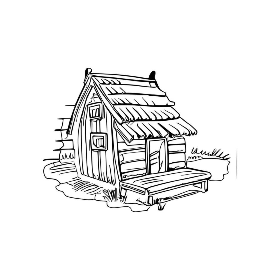 Black and white line art doghouse vector