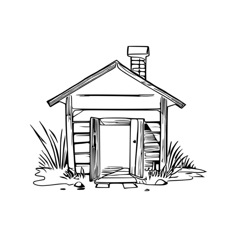 Black and white line art doghouse vector