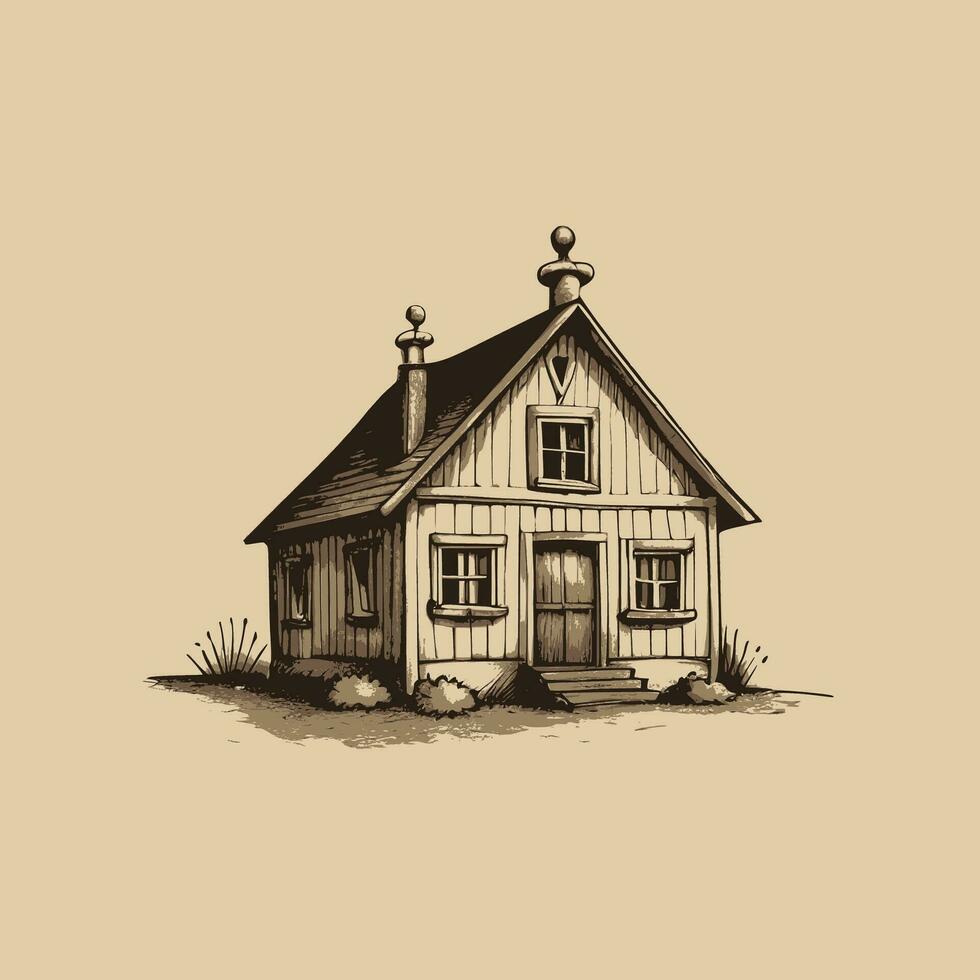 Vintage Line art House vector