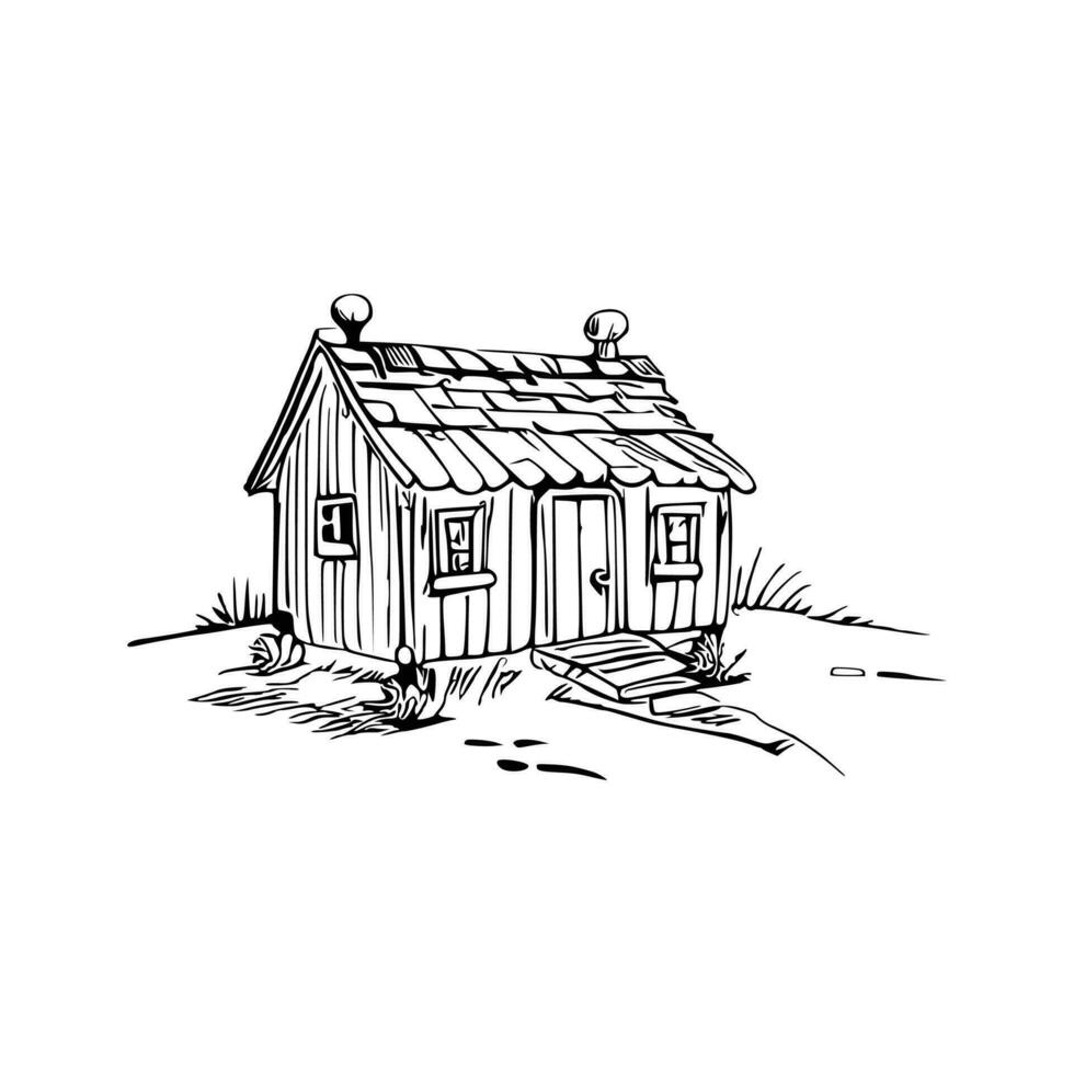 Black and white line art doghouse vector
