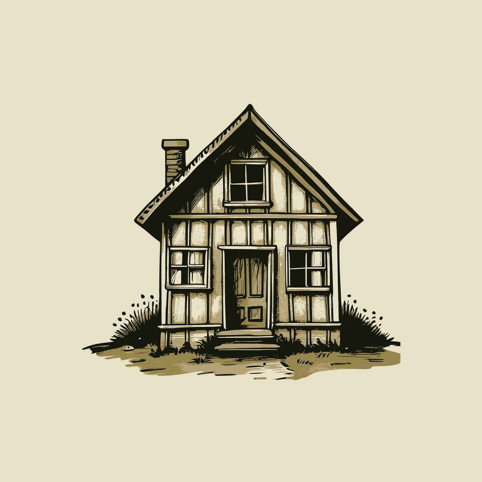 Vintage Line art House vector