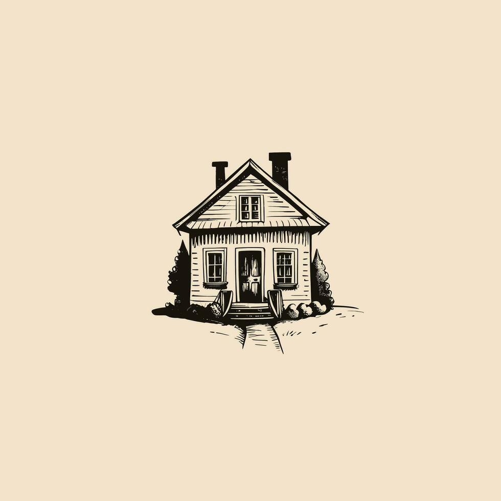 Vintage Line art House vector