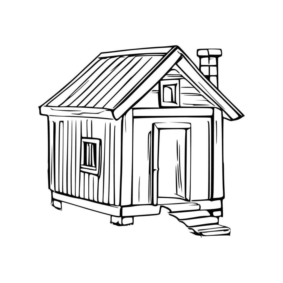 Black and white line art doghouse vector