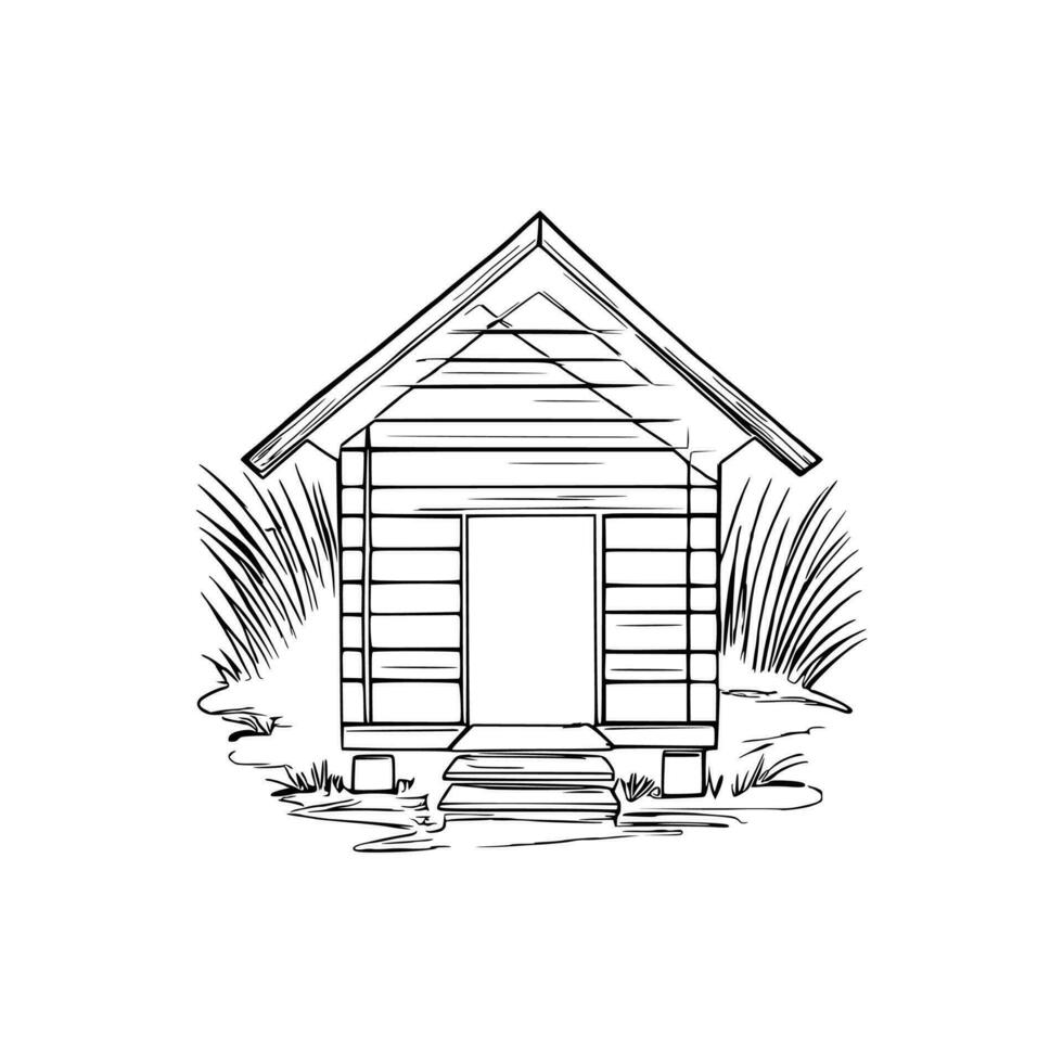 Black and white line art doghouse vector