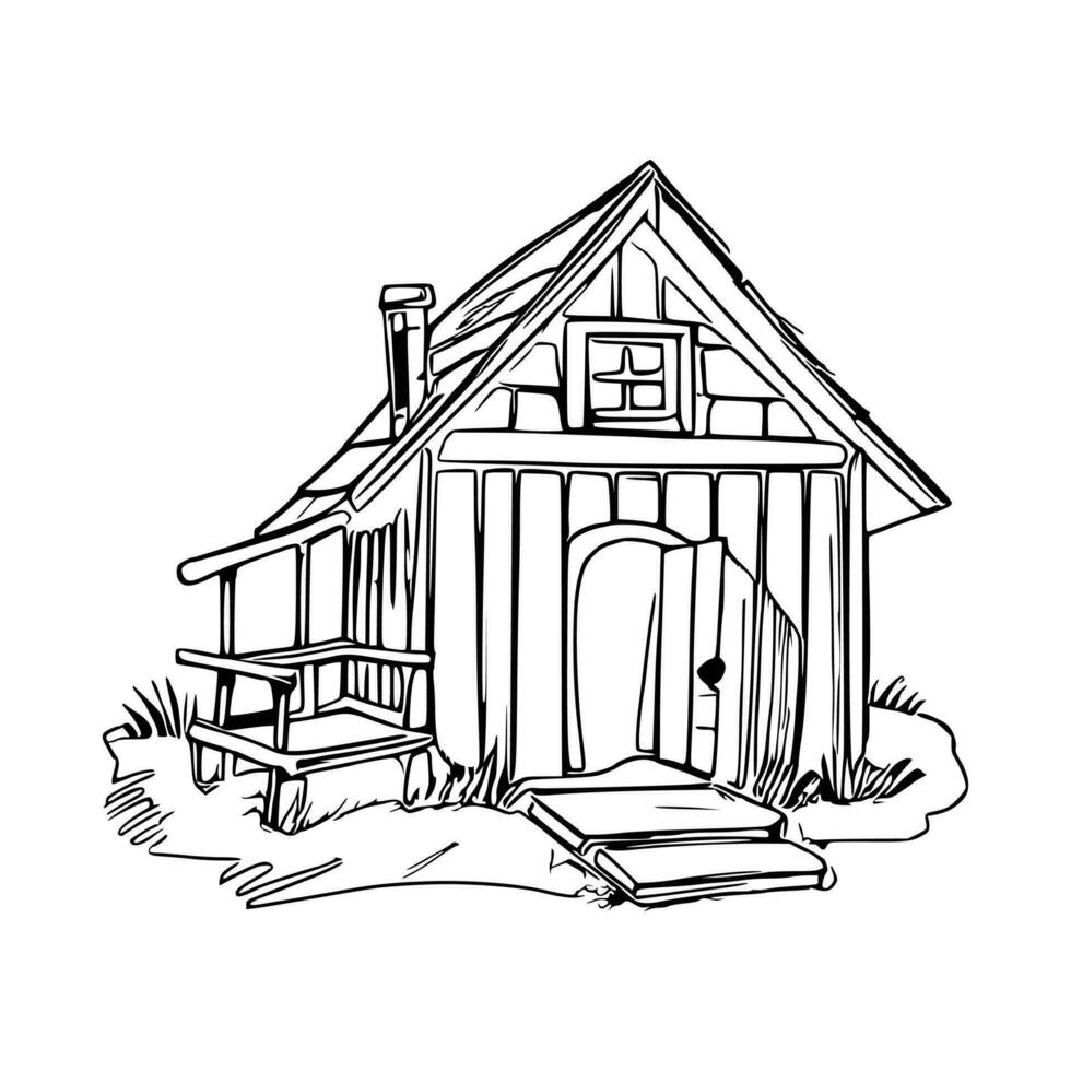 Black and white line art doghouse vector