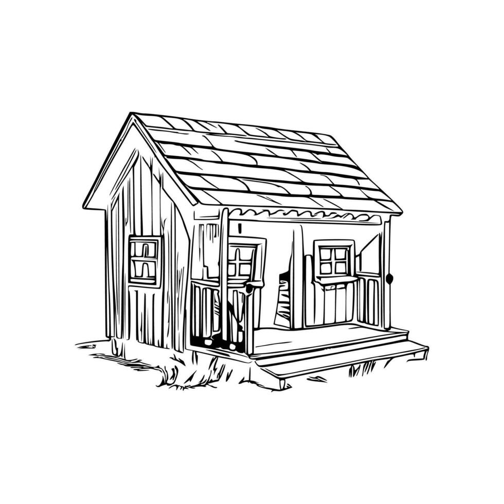 Black and white line art doghouse vector