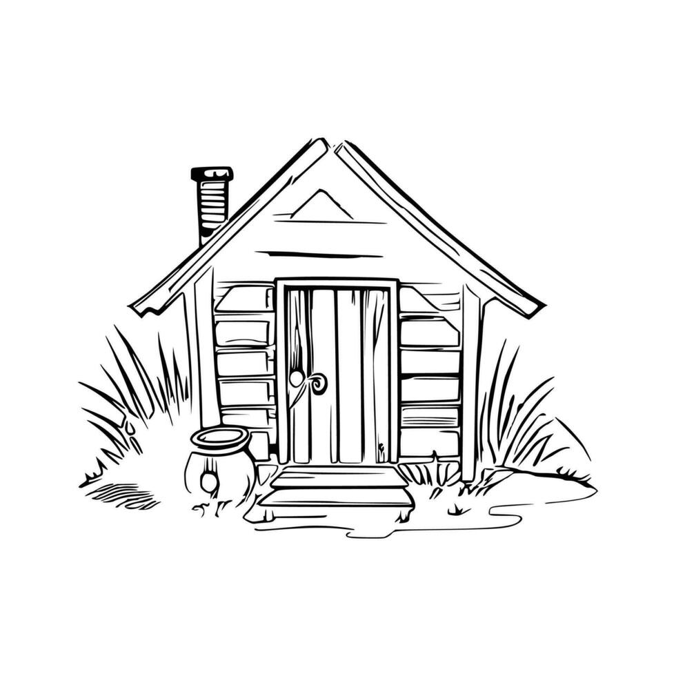 Black and white line art doghouse vector