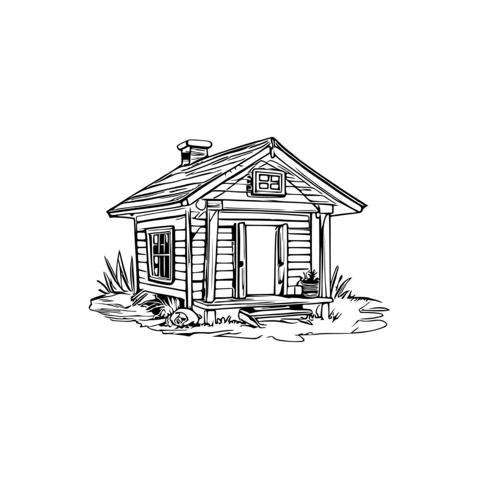 Black and white line art doghouse vector