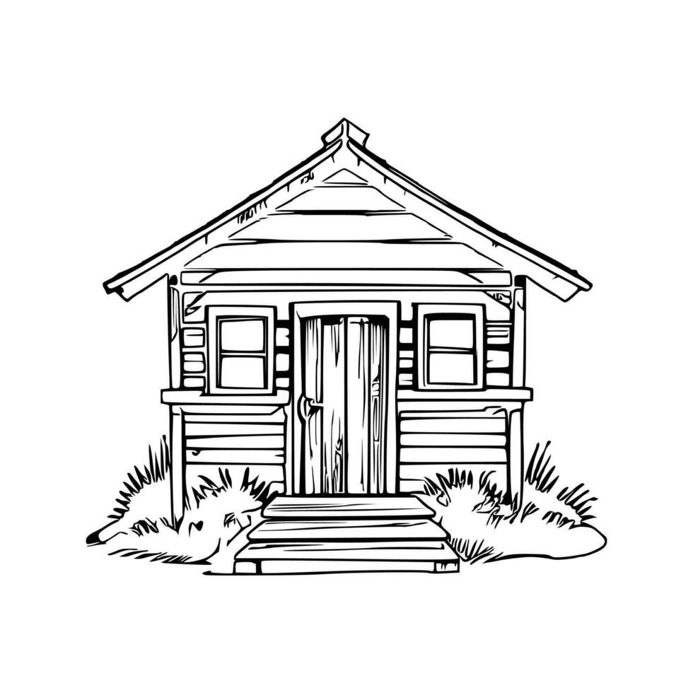 Black and white line art doghouse vector
