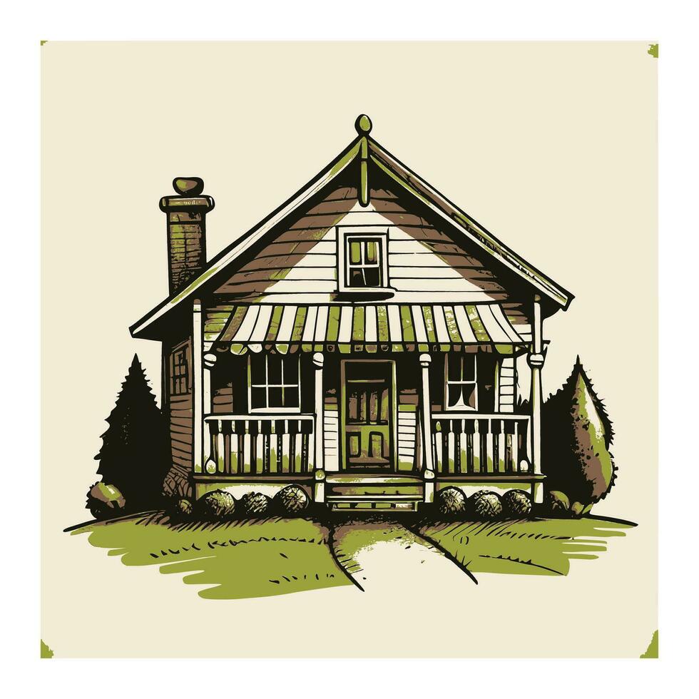 Vintage Line art House vector