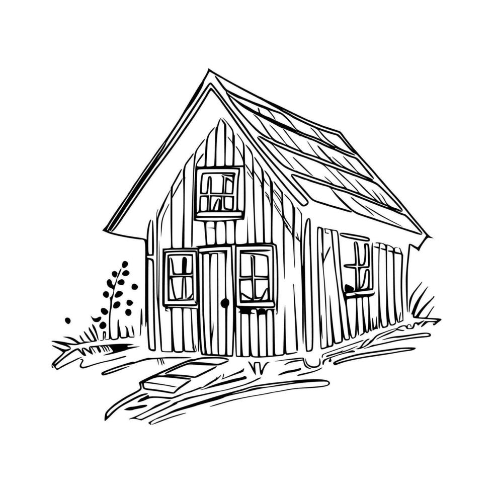 Black and white line art doghouse vector