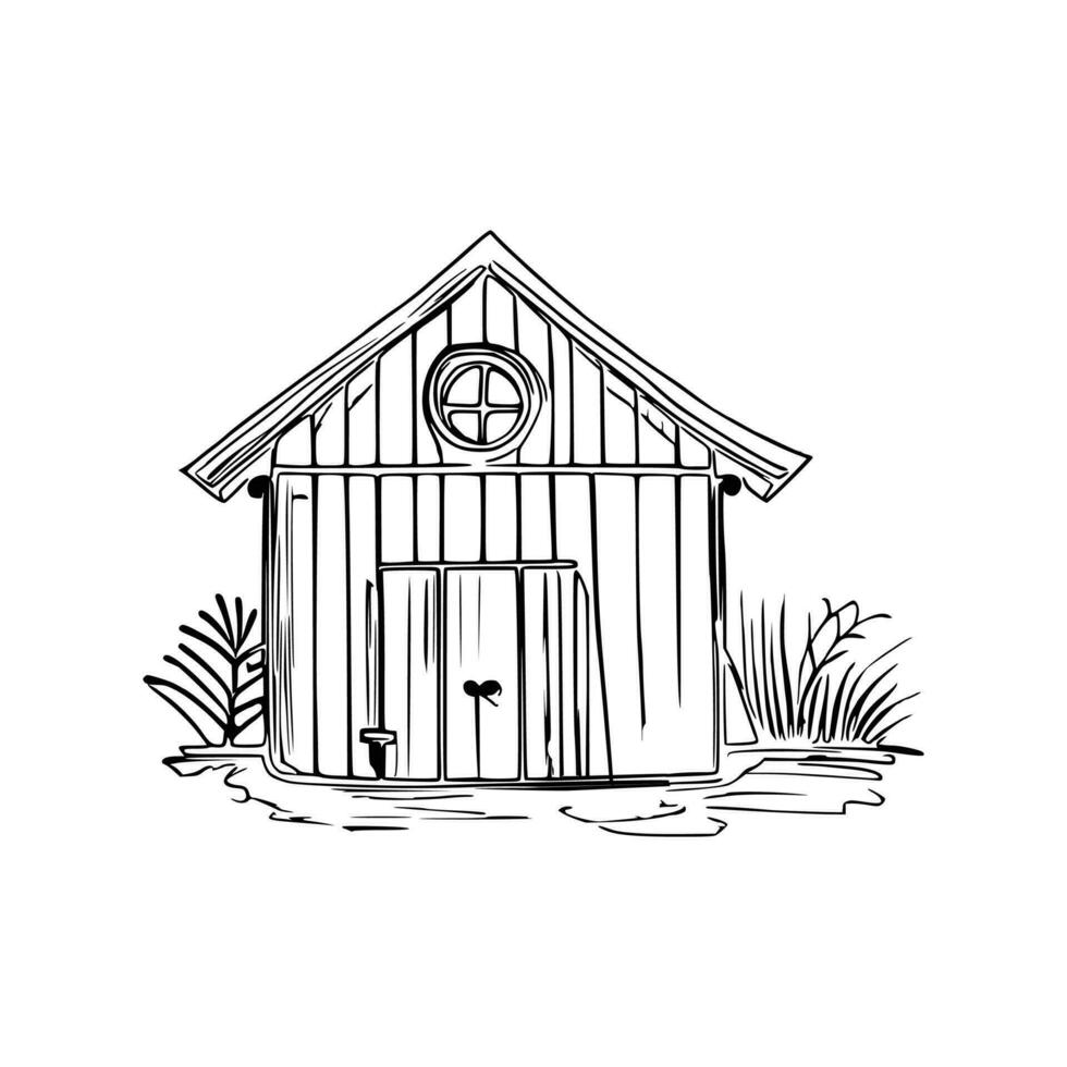 Black and white line art doghouse vector