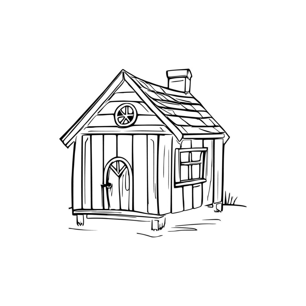 Black and white line art doghouse vector