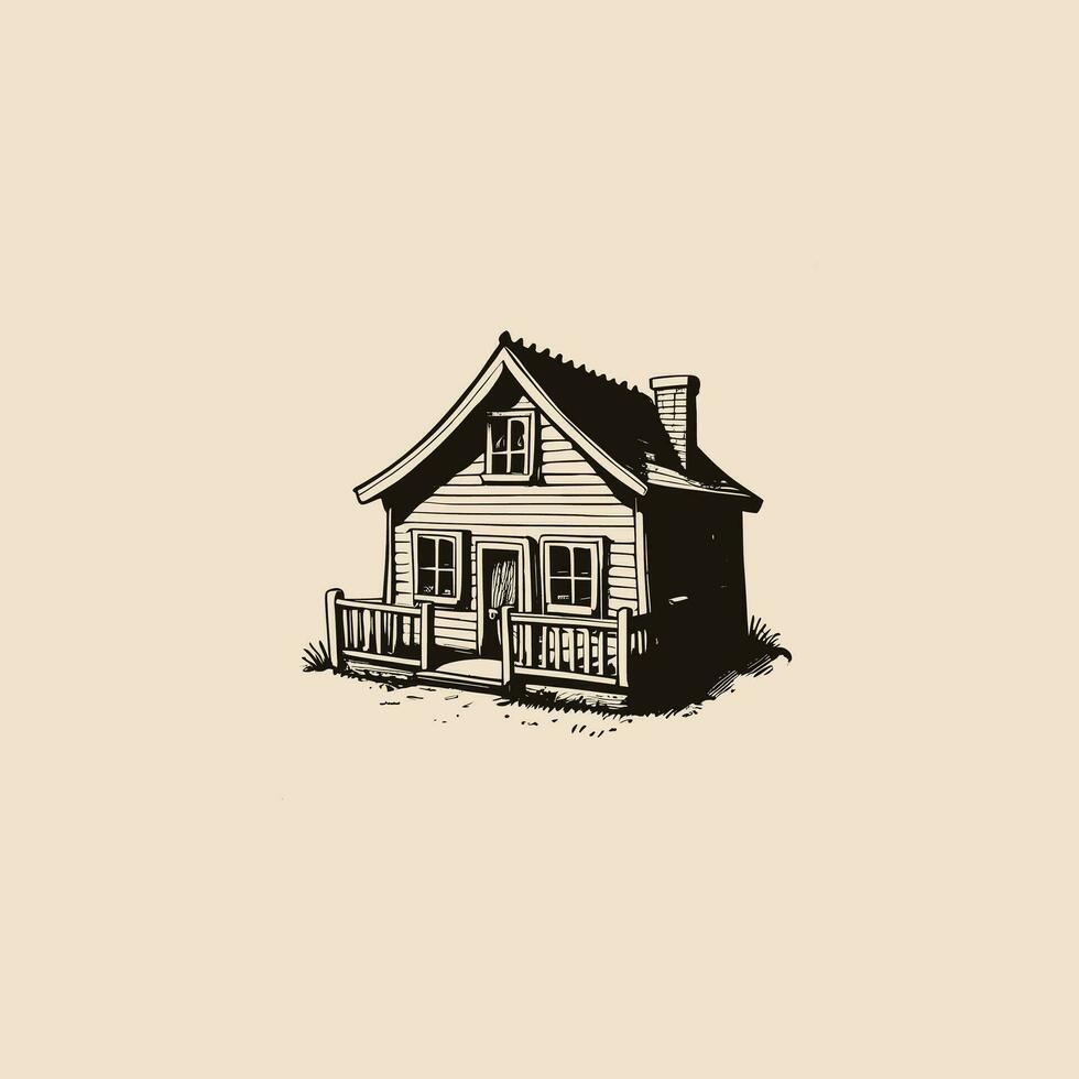 Vintage Line art House vector