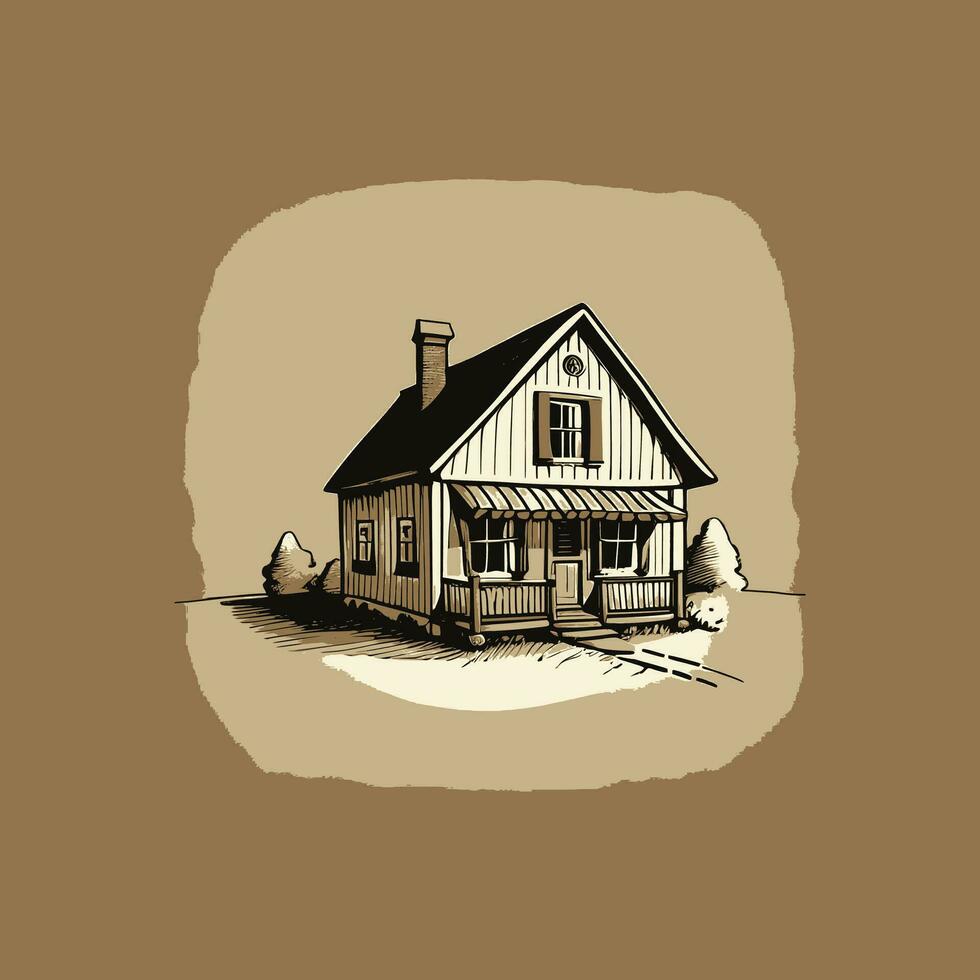 Vintage Line art House vector