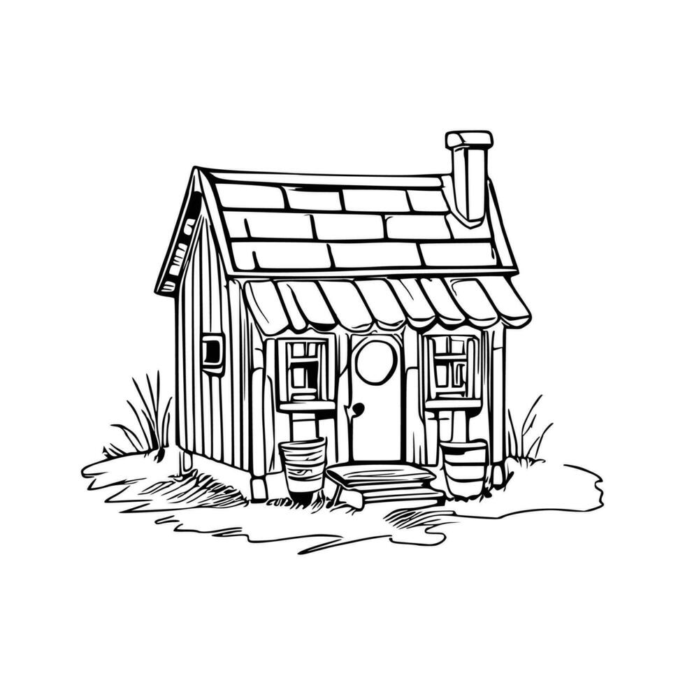 Black and white line art doghouse vector