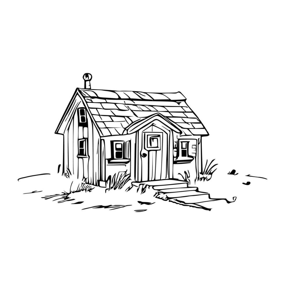 Black and white line art doghouse vector