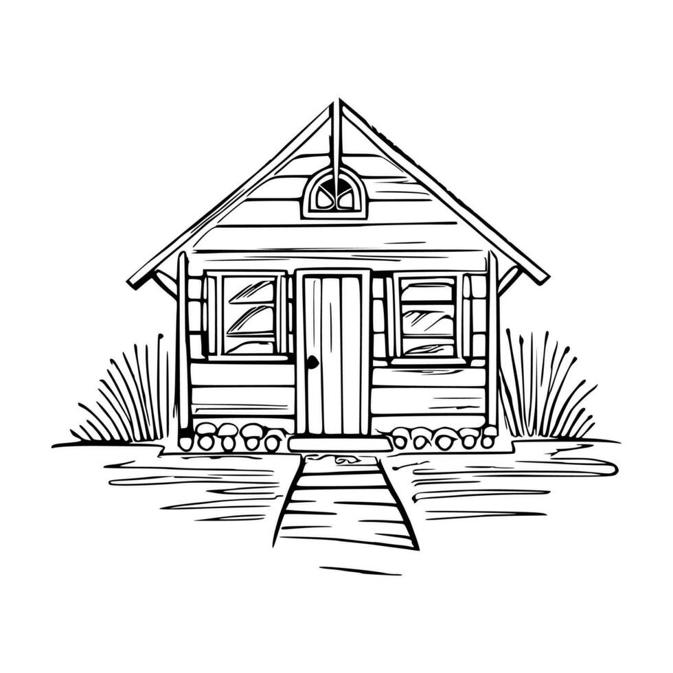 Black and white line art doghouse vector