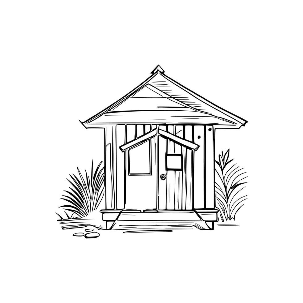 Black and white line art doghouse vector