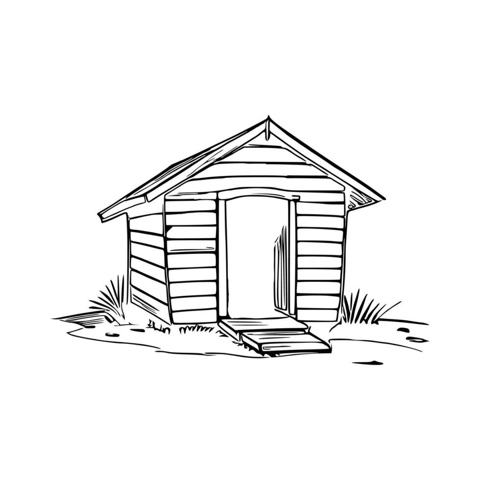 Black and white line art doghouse vector