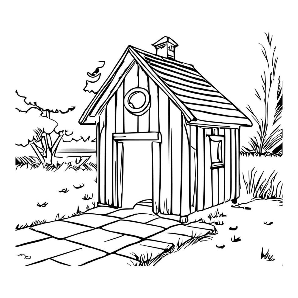 Black and white line art doghouse vector