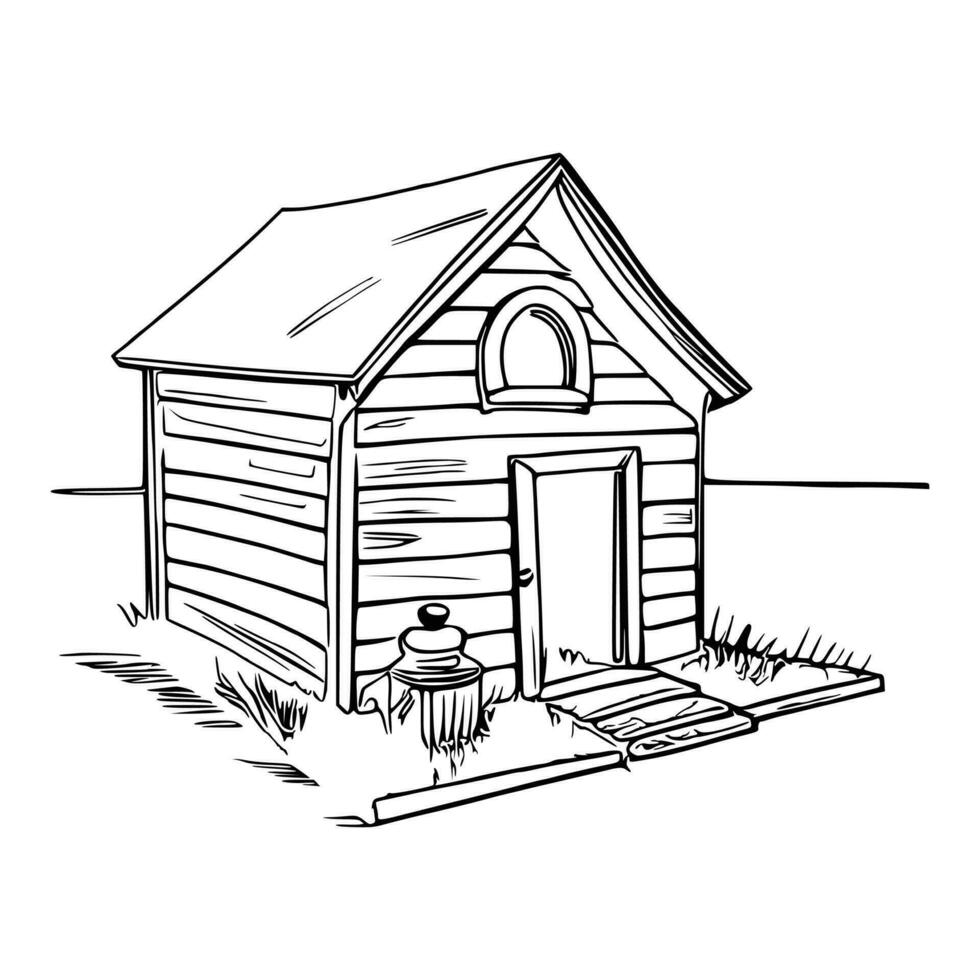 Black and white line art doghouse vector
