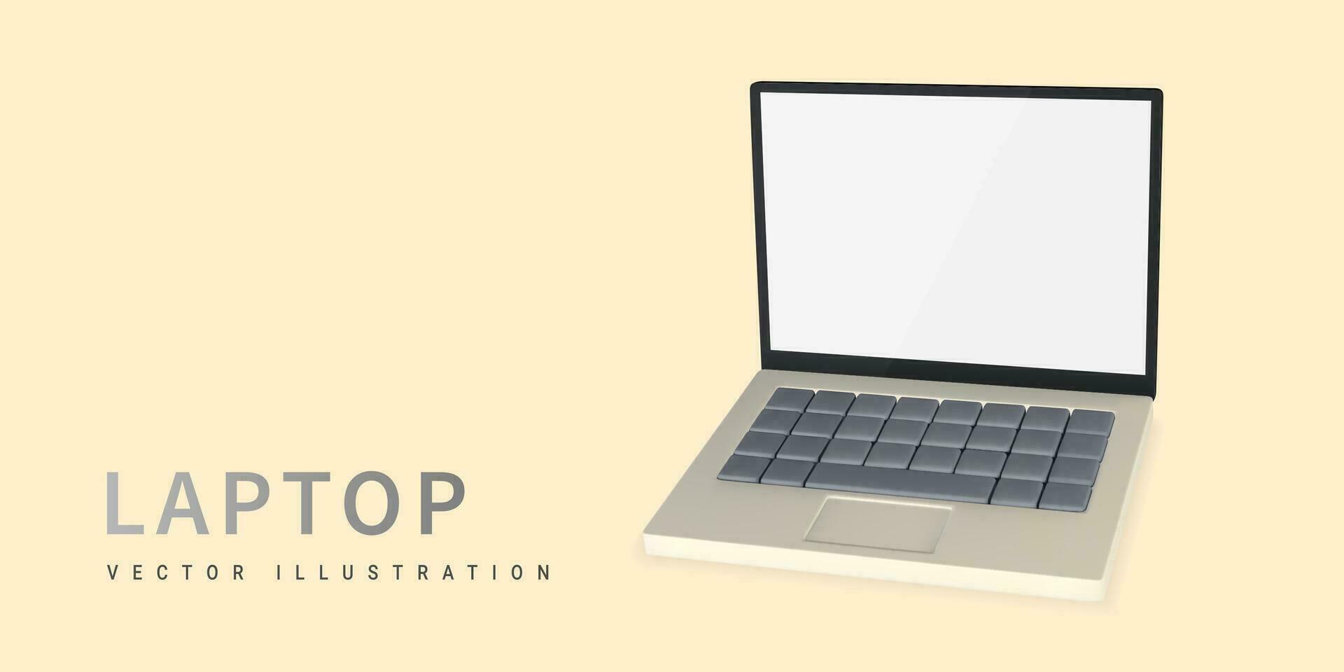 3d realistic laptop with blank screen on light background. Vector illustration