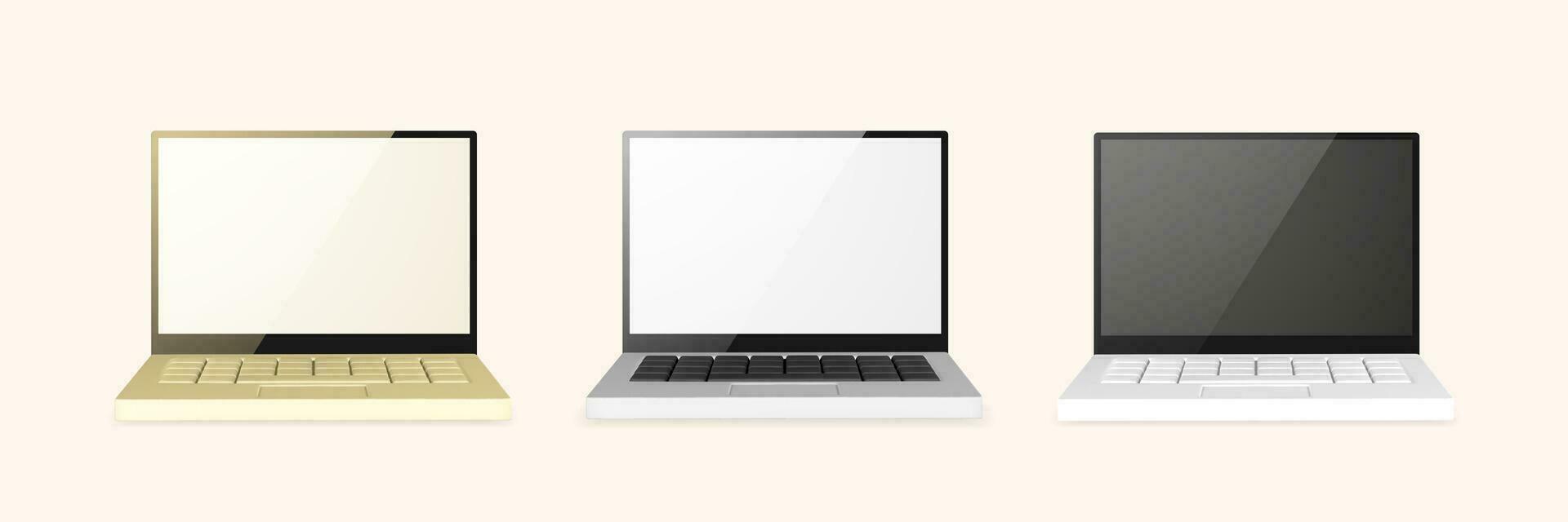 3d realistic laptop with blank screen on light background. Vector illustration