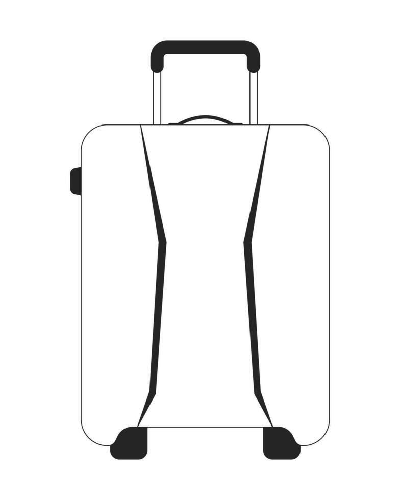 Carrying baggage flat monochrome isolated vector object. Luggage wheels. Packing suitcase. Editable black and white line art drawing. Simple outline spot illustration for web graphic design