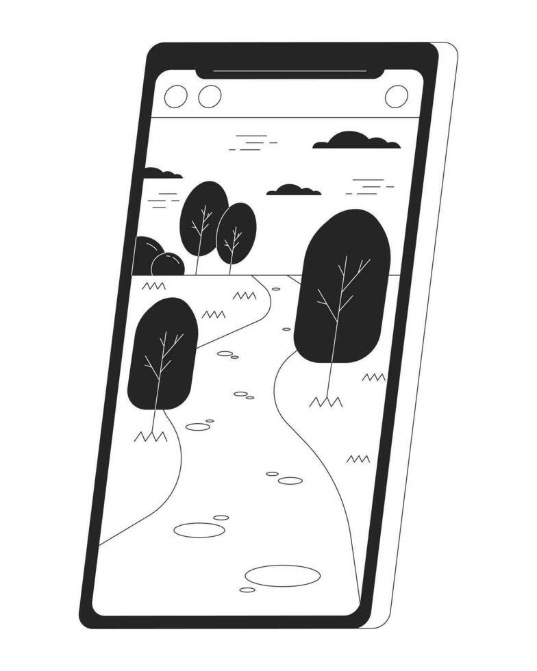 móvil teléfono paisaje plano monocromo aislado vector objeto. teléfono tomando fotografía. teléfono inteligente editable negro y blanco línea Arte dibujo. sencillo contorno Mancha ilustración para web gráfico diseño