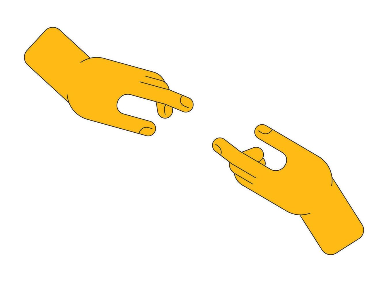 Human hands reaching towards each other flat line color isolated vector object. Editable clip art image on white background. Simple outline cartoon spot illustration for web design