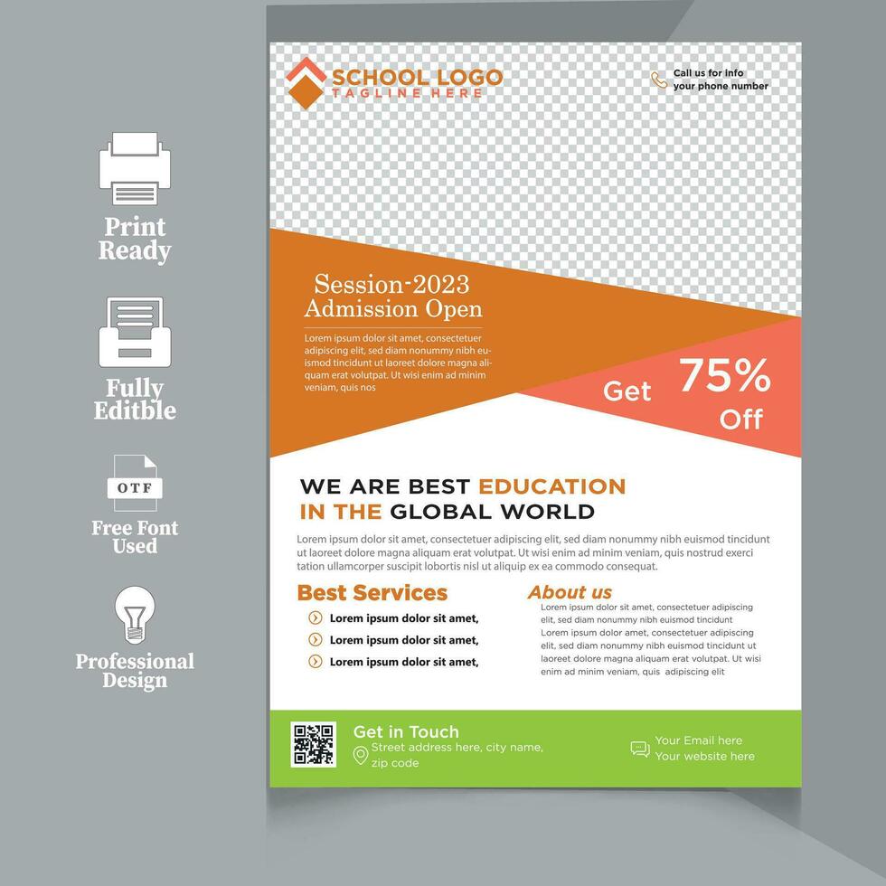 Flyer brochure cover template for Kids back to school education admission layout design vector
