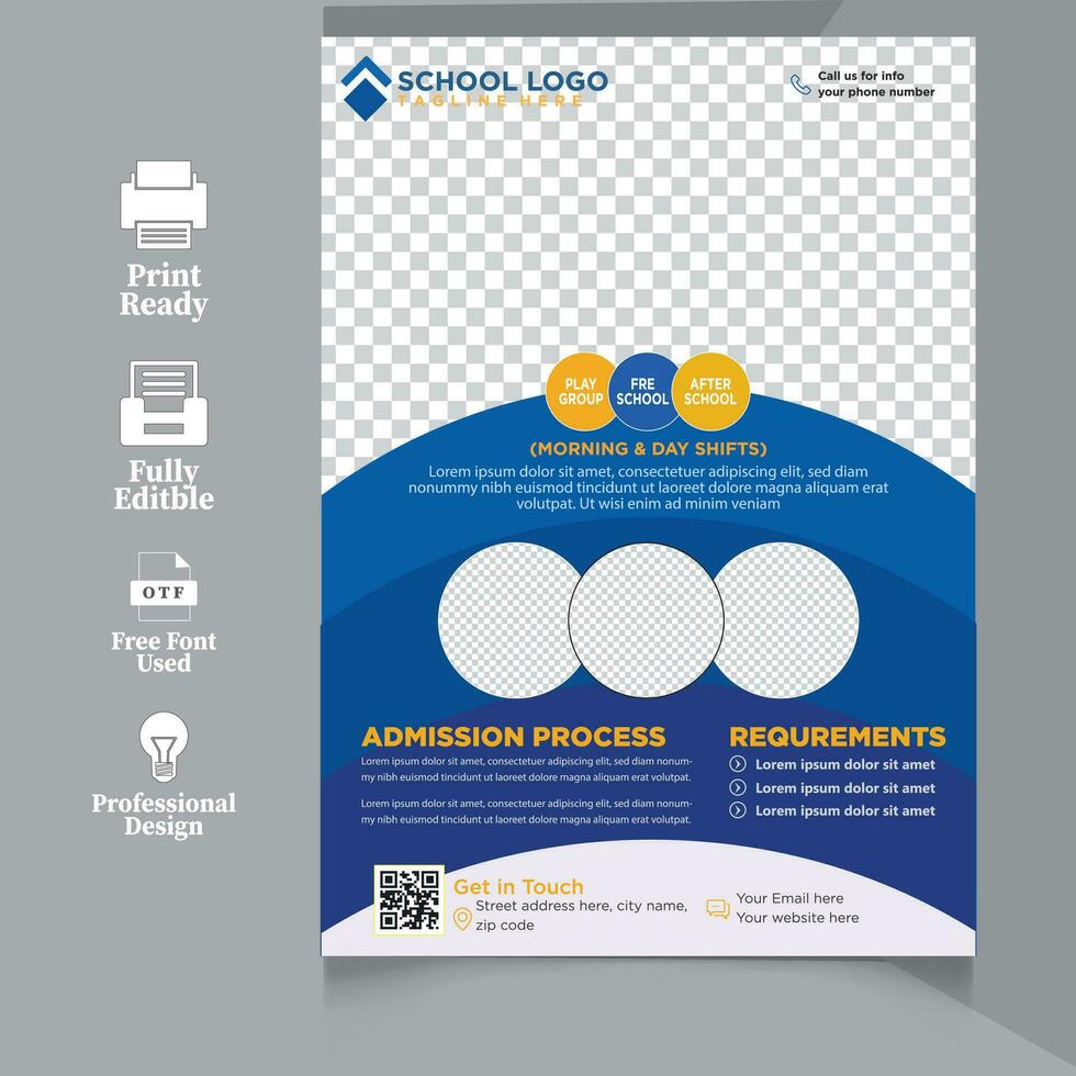 Flyer brochure cover template for Kids back to school education admission layout design vector