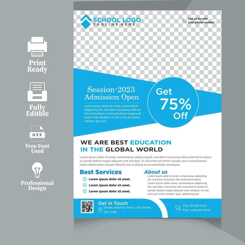 Flyer brochure cover template for Kids back to school education admission layout design vector